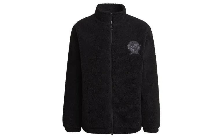 Adidas Originals Velvet Jackets Men's Black Stand Collar Moderate Straight Fit