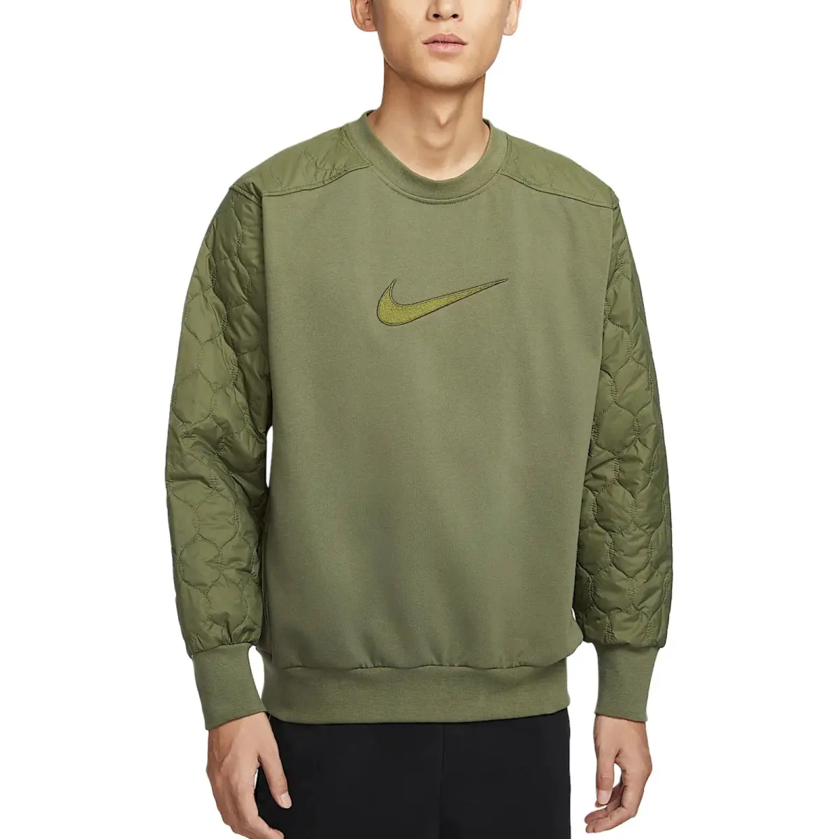 Nike Dri FIT Standard Issue Fleece Lined Patchwork Quick Dry Basketball Crew Neck Drop Shoulder Sports Sweatshirt Men's