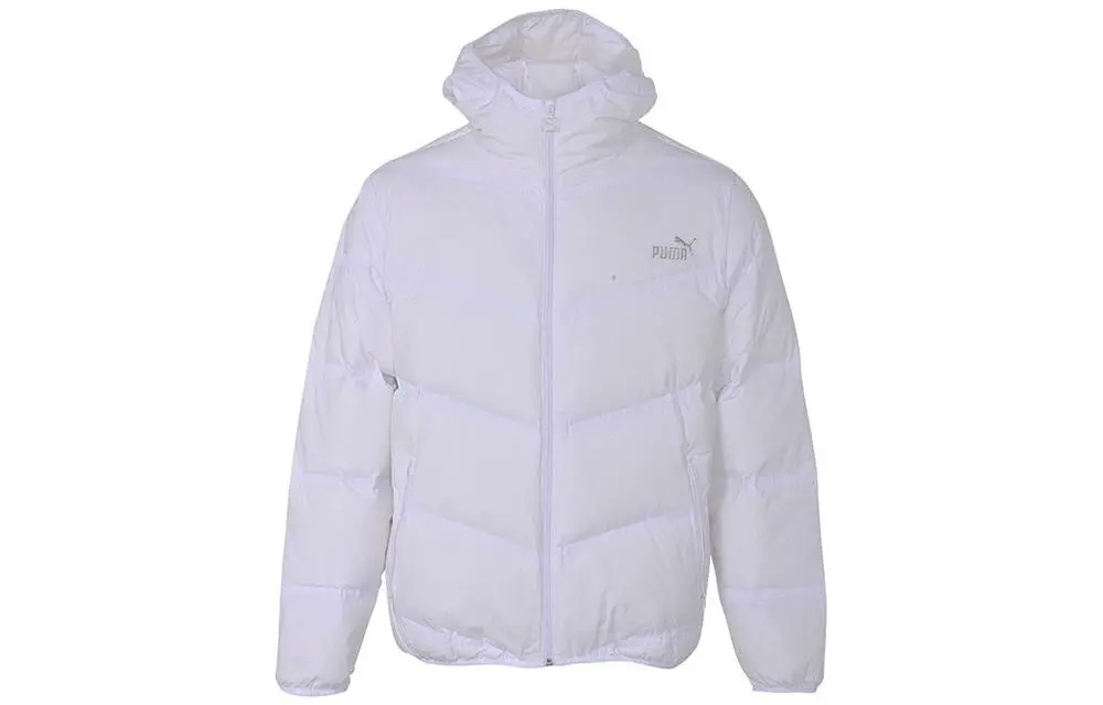 PUMA Down Jackets Unisex White Hooded Moderate Straight Fit