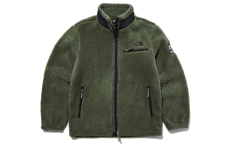 THE NORTH FACE Velvet Jackets Unisex Green Stand Collar Thickened