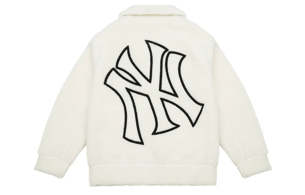 MLB Velvet Jackets Unisex Cream Lapel Thickened