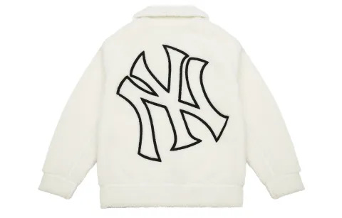 MLB Velvet Jackets Unisex Cream Lapel Thickened