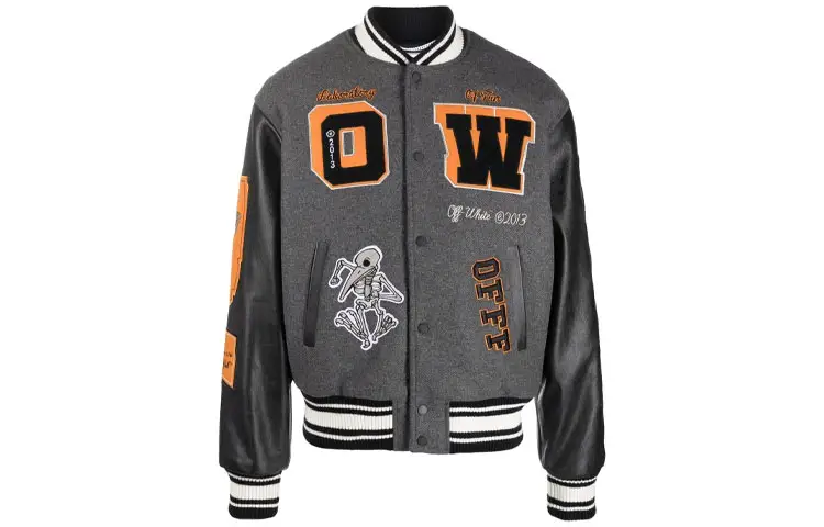 OFF WHITE Patch Embellished Varsity Bomber Jacket