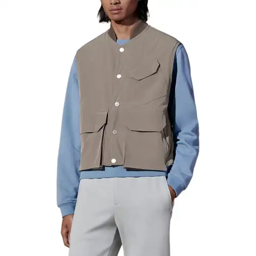 HERMES Vests Men's Gray Baseball Collar Moderate Other