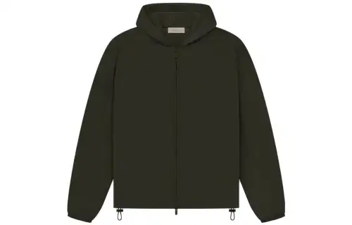 Fear of God Essentials Drop2 SS23 Essentials Fullzip Jacket Off-Black Solid Color Logo Zipper Hooded Velvet Casual Jacket American Heavy Cotton Jacket Men's Light Black