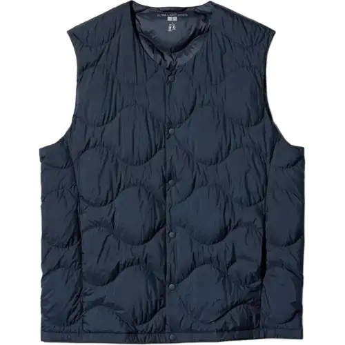UNIQLO Down Vests Men's Navy Blue V Neck Moderate Other
