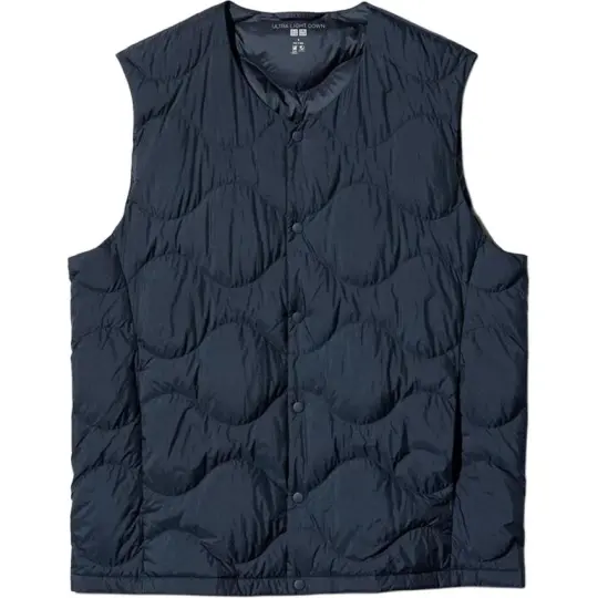 UNIQLO Down Vests Men's Navy Blue V Neck Moderate Other