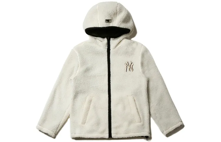 MLB New York Yankees Velvet Jackets Unisex Ivory White Hooded Thickened