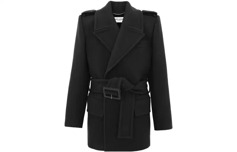 SAINT LAURENT Coats Men's Black Lapel Moderate Straight Fit