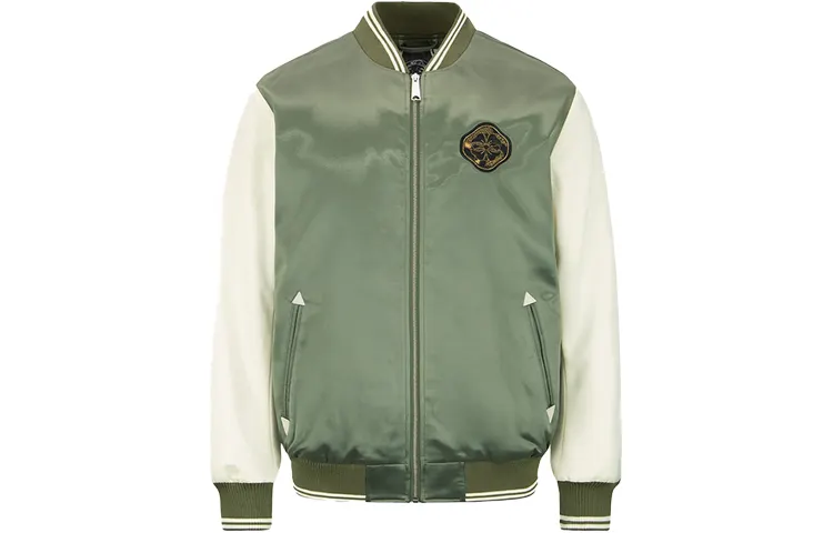 EVISU Baseball Jerseys Men's Dark Army Green Baseball Collar Moderate Straight Fit