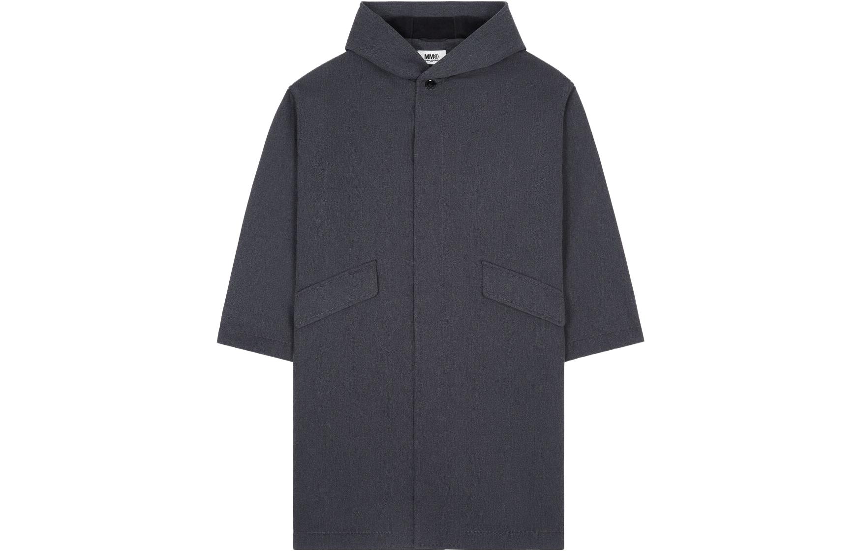 MM6 Maison Margiela Solid color hooded off-shoulder unlined single-breasted H-coat Men's Gray