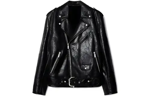 OFF WHITE Crinkled Leather Biker Jacket