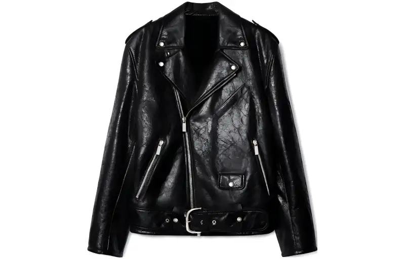 OFF WHITE Crinkled Leather Biker Jacket