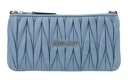 MIU MIU Matelassé Shiny Leather Crossbody Bag, Shoulder Bag Women's Blue