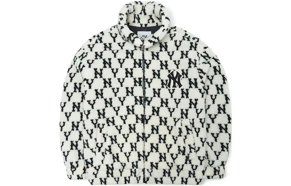 MLB Velvet feel Coat Unisex Cream White