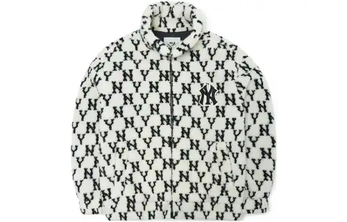 MLB Velvet feel Coat Unisex Cream White