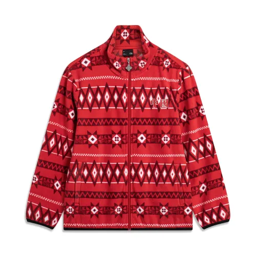 Li Ning Sports Lifestyle Collection China Culture Collection Fleece Lined Thermal Loose Fit Cardigan Velvet feel Coat