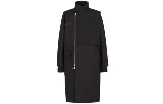 DIOR X Sacai Dior Quarterly New Products Coats Men's Black Stand Collar Moderate Straight Fit