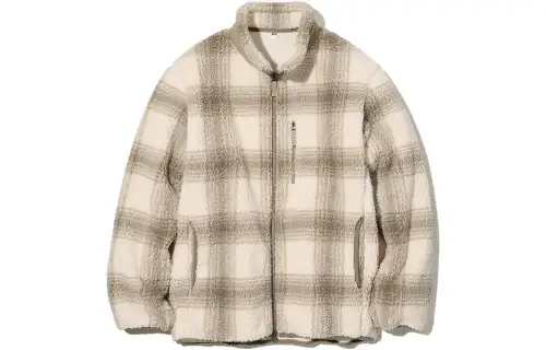 UNIQLO Velvet Jackets Men's Beige Stand Collar Moderate