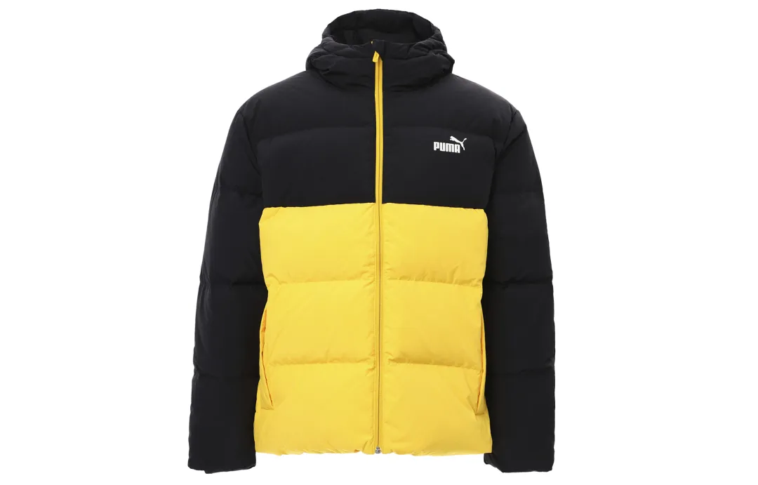 PUMA Down Jackets Men's Yellow Hooded Moderate Puffer Jacket