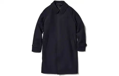 UNIQLO Coats Unisex Navy Blue Lapel Moderate