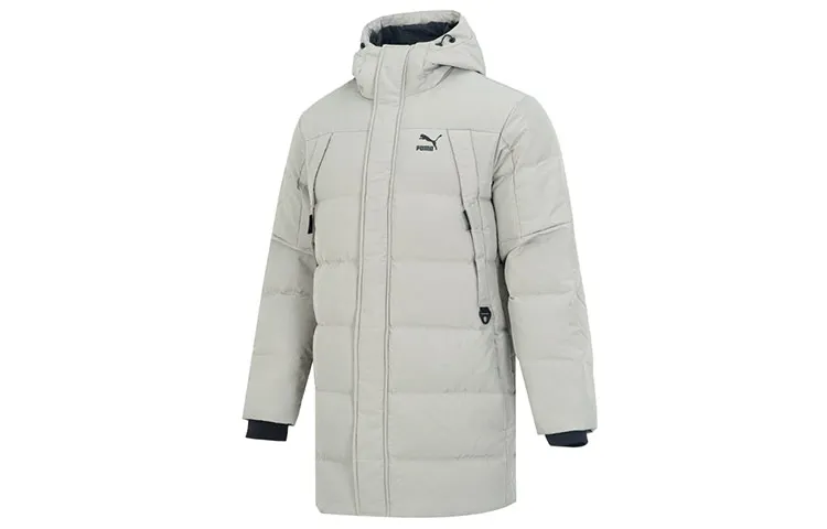 PUMA Down Jackets Men's Gray Green Hooded Moderate Puffer Jacket