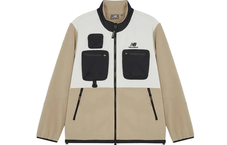 New Balance Velvet Jackets Unisex Khaki Stand Collar Moderate Straight Fit