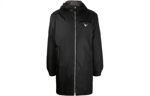 PRADA Coats Men's Black Hooded Moderate