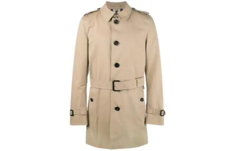 Burberry Coats Men's Khaki Stand Collar Moderate Straight Fit