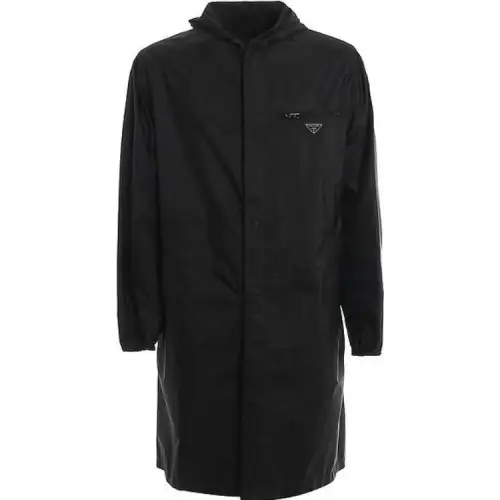 PRADA Coats Men's Black Hooded Moderate