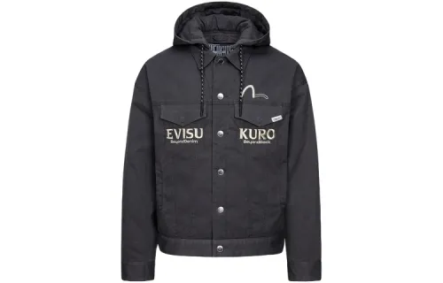 EVISU Jackets Men's Dark Gray Hooded Thickened Other