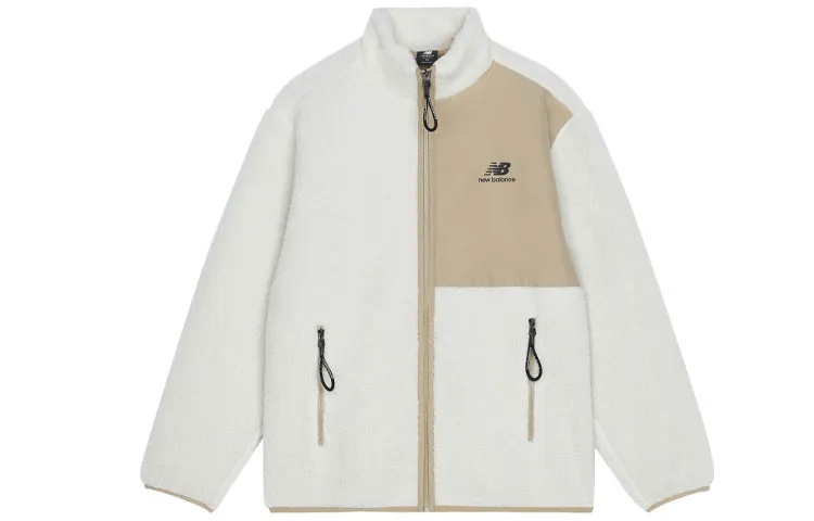 New Balance Velvet Jackets Unisex Ecru Stand Collar Thickened And Fleece-Lined