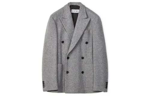 LOEWE Coats Men's Gray Suit Collar Moderate
