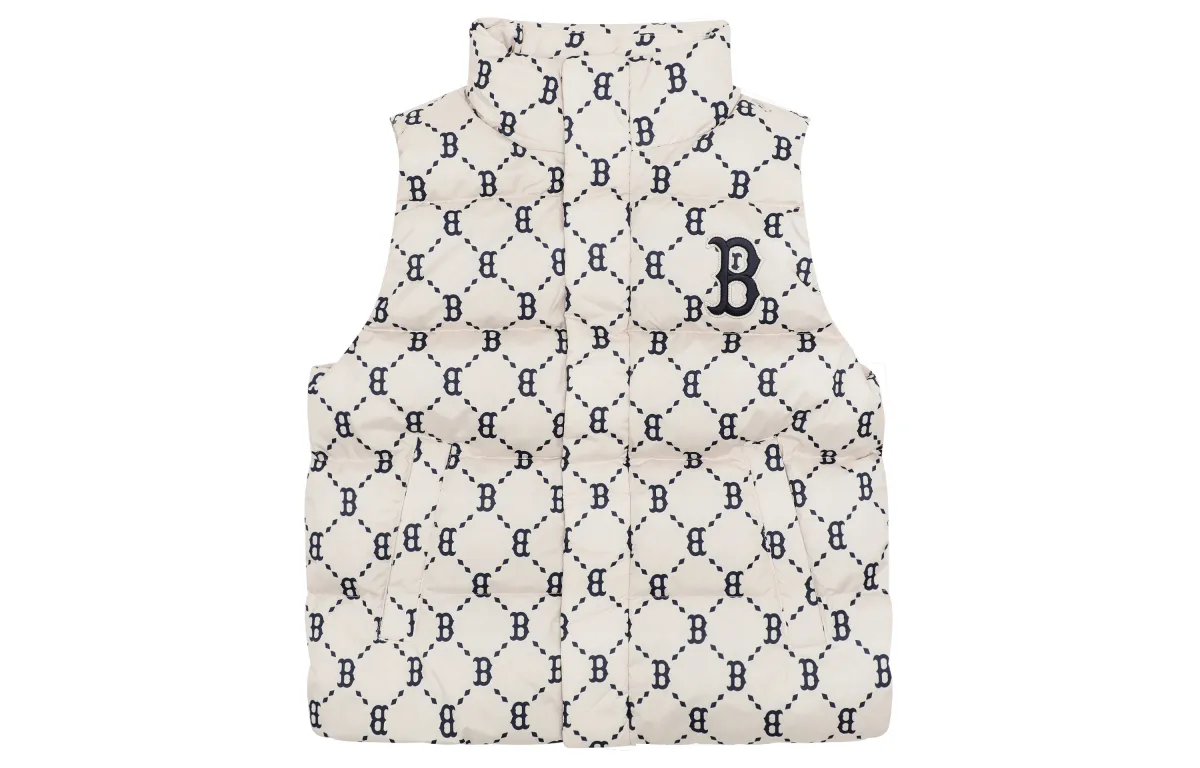 MLB New York Yankees Monogram Down Vests Unisex Light Beige Stand Collar Moderate Straight Fit