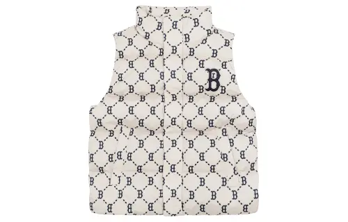 MLB New York Yankees Monogram Down Vests Unisex Light Beige Stand Collar Thickened Other