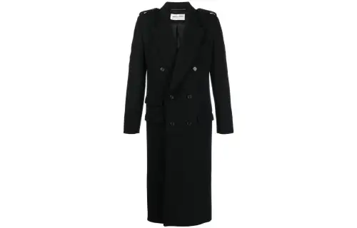 SAINT LAURENT Coats Men's Black Lapel Moderate Straight Fit