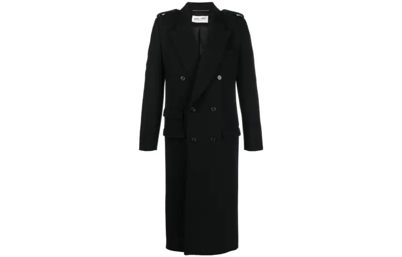 SAINT LAURENT Coats Men's Black Lapel Moderate Straight Fit