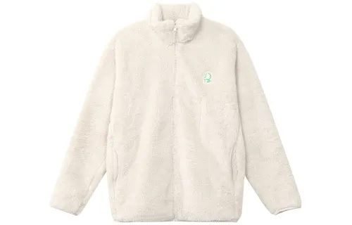 UNIQLO Velvet Jackets Unisex Light Beige Stand Collar Moderate