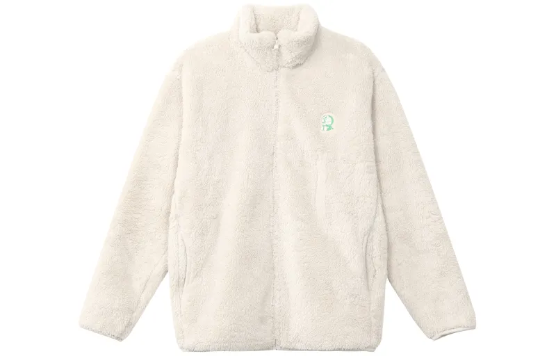 UNIQLO Velvet Jackets Unisex Light Beige Stand Collar Moderate