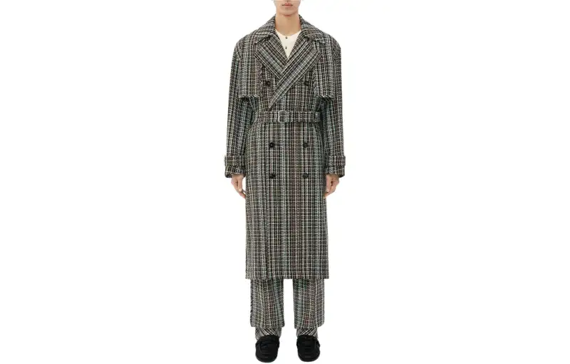 Bottega Veneta Cotton Check Trench Coat Men's Black Brown