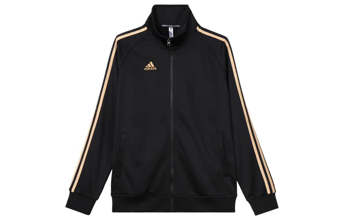 Adidas Sportlife Jackets Unisex Black With Gold Stripes Stand Collar Moderate