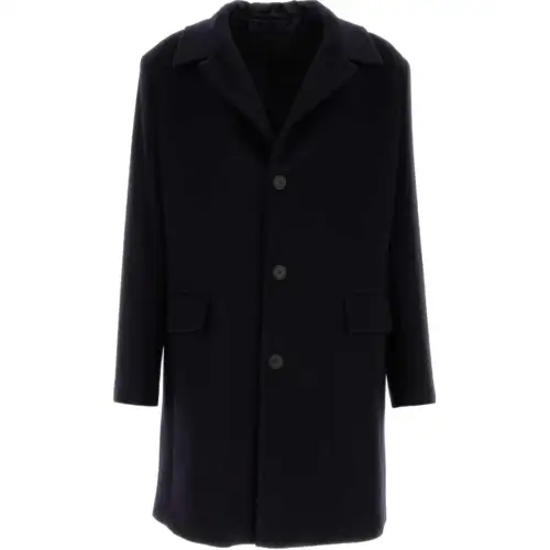 PRADA Coats Men's Marine Blue Hooded Moderate Straight Fit