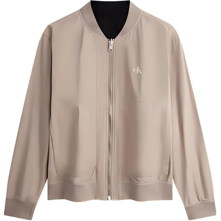 Calvin Klein Jackets Men's Space Black/Milk Coffee-BEH Baseball Collar Moderate Reversible