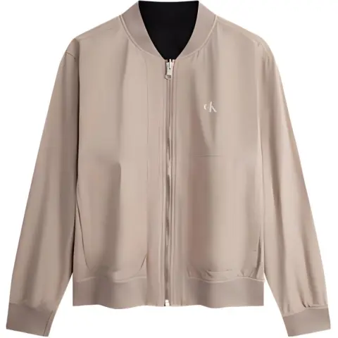 Calvin Klein Jackets Men's Space Black/Milk Coffee-BEH Baseball Collar Moderate Reversible