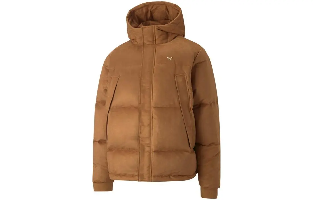 PUMA MMQ Down Jackets Unisex Earth Yellow Hooded Thickened Puffer Jacket
