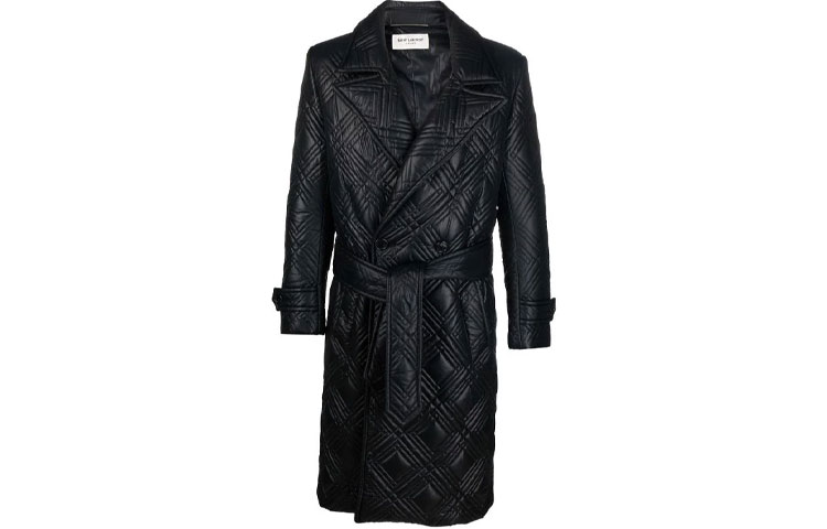 SAINT LAURENT Quilted Wrap Midi Coat
