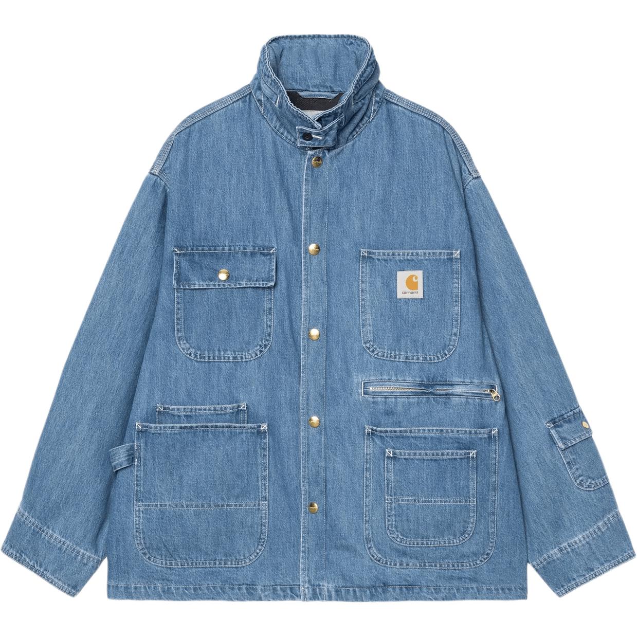 Carhartt WIP Carhartt WIP x INVINCIBLE joint model multi-pocket label logo loose denim jacket with removable hood, same style for men and women