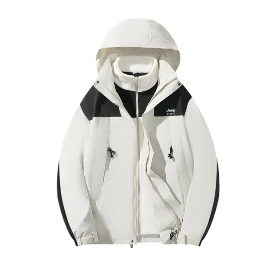JEEP SPIRIT Jeep, Detachable Fleece Lined Liner 3 in 1 Waterproof Windproof Gor Tex Sports Hooded Windbreaker Jacket