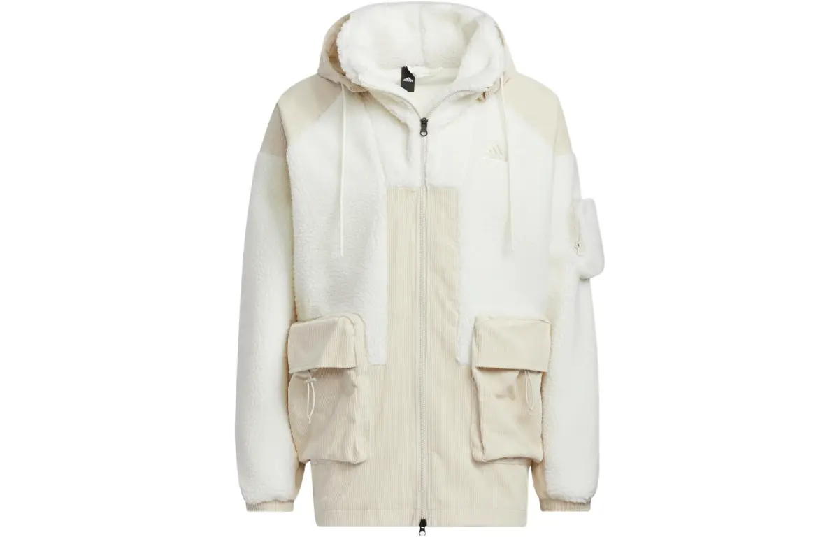 Adidas Velvet Jackets Men's White Hooded Moderate