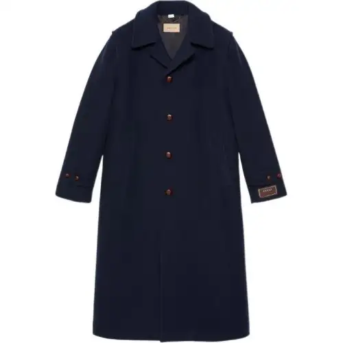GUCCI Coats Men's Blue Lapel Moderate Straight Fit